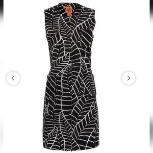 Brown and Ivory Leaf Print Zip-Up Corduroy Shift Dress